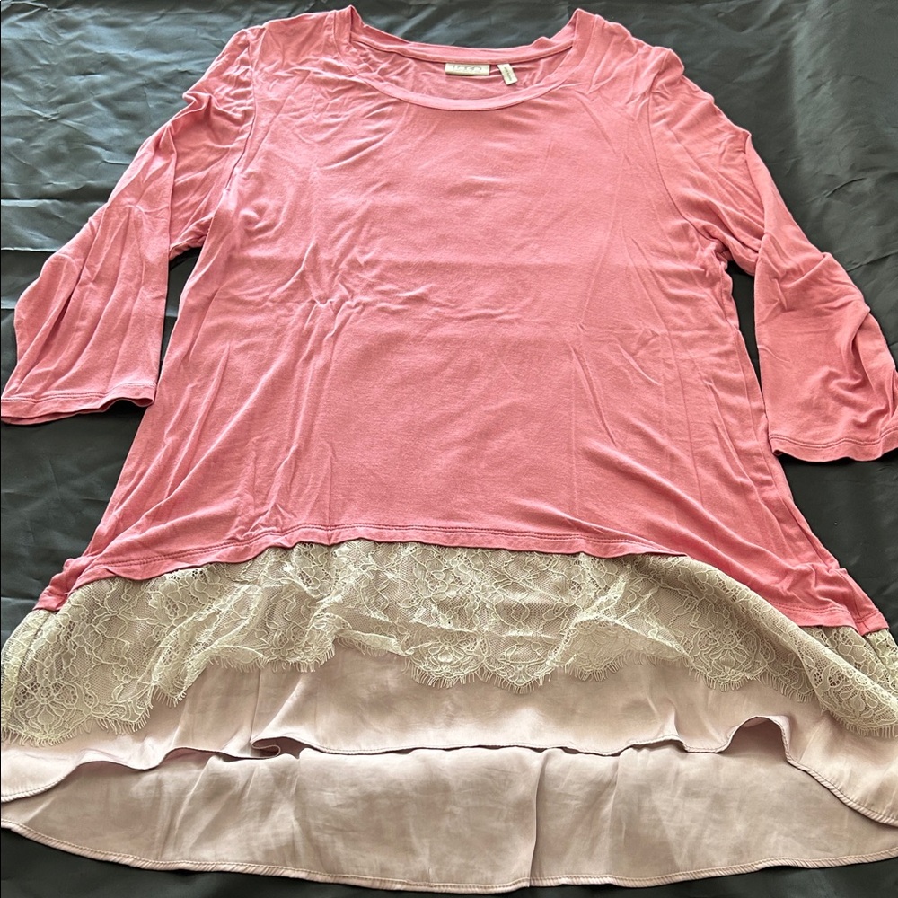 LOGO by Lori Goldstein Rose Tunic with Lace Detail